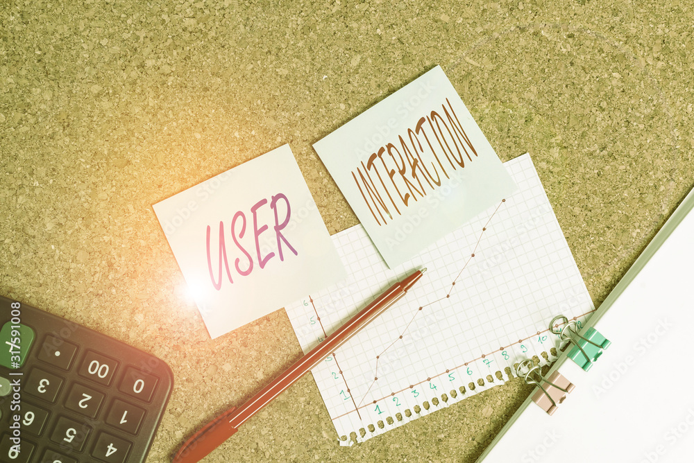 Poster writing note showing user interaction. business concept for the conduit between huanalysis and compu