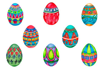 Easter eggs design. Watercolor set of isolated elements on a white background.