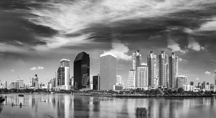 Bangkok skyline, Thailand. Aerial view of city buildings from Benjakitti Park