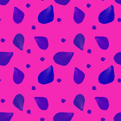 Beautiful light spring background seamless pattern with blue and purple flying petals. Floral romantic white wallpaper. Valentines day,wedding, mother day,japanese hanami decoration.Digital clip art.