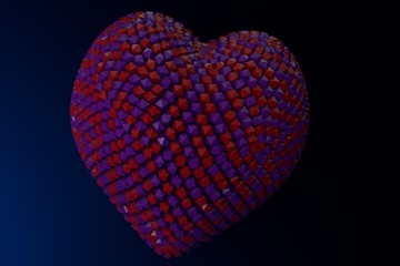 heart made in 3d on blue background
