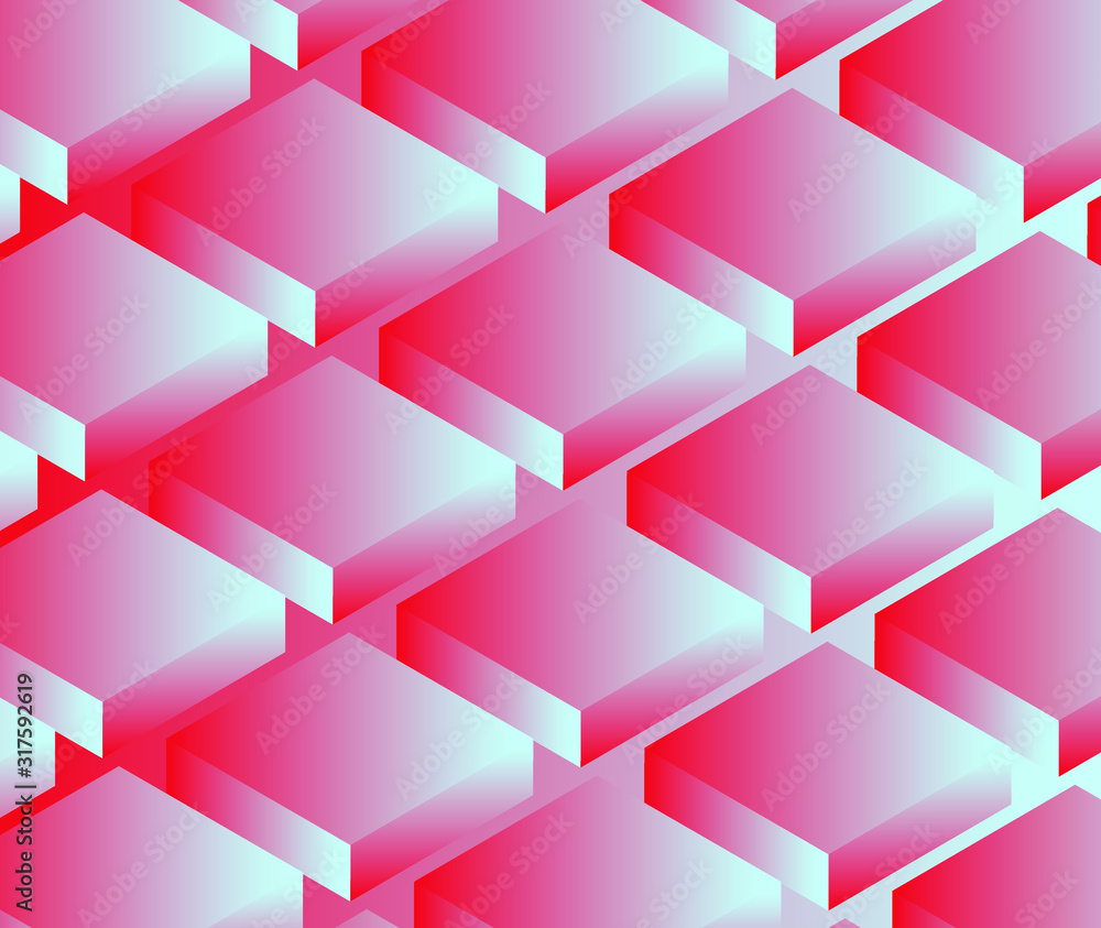 Poster abstract retrofuturistic background with repetative pattern of neon rectangular 3d shapes in isometr