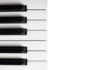 Piano keyboard on left side with white background