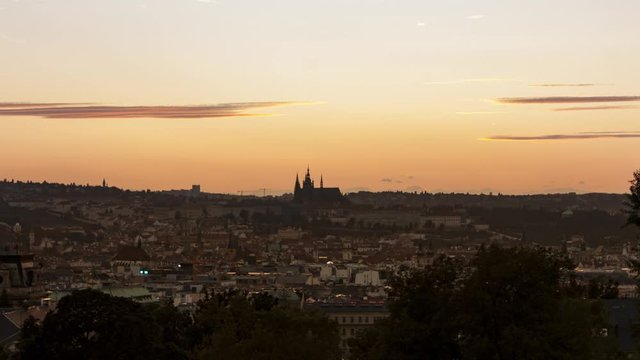 A View To The Prague Castle From The Riegrovy Sady During The Sunset Timelapse