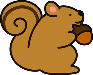 Outlined simple and cute squirrel holding acorn