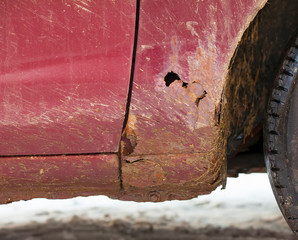 old and rusty car fender, auto repair concept