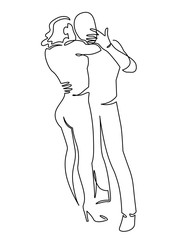 Romantic relationship continuous one line drawing. Romance, young couple in love hug vector art