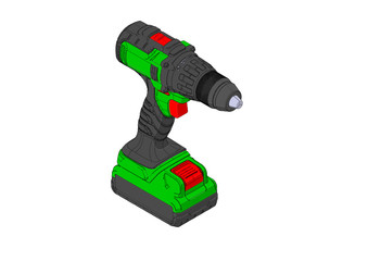 Wireless Drill Colored with Shadow Vector