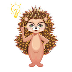 Clever hedgehog with new idea concept. Vector Illustration.