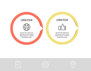 Fototapeta premium Vector flat template circle infographics. Business concept with 2 options and arrows. Two steps for content, flowchart, timeline, marketing, presentation, graph, diagrams