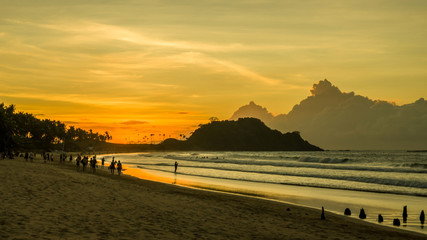 Beautiful fiery sunset on Nacpan beach, Palawan, Philippines