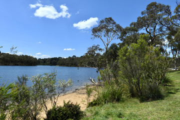 Fototapeta na wymiar A view of Wentworth Falls Lake in the Blue Mountains west of Sydney