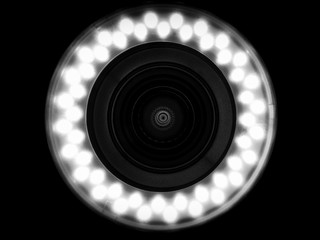 Ring light with lense and symmetric reflection