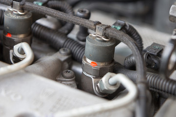 close up of diesel engine fuel injection nozzle