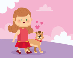 happy girl with cute dog, colorful design