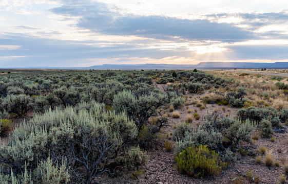 View from Arizona Highway 89a towards mountains at sunset