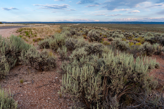 View from Arizona Highway 89a towards mountains at sunset