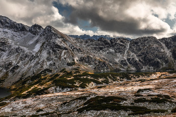 Fototapeta na wymiar First snow in autumn in Tatra Mountains in Poland