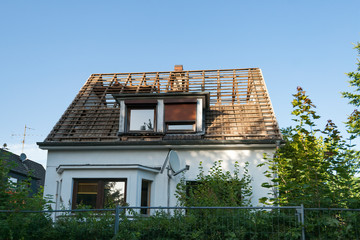 House demolition, teardown of a single house, Hamburg, Germany