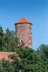 Tower of Royal castle Wawel in Krakow in Poland