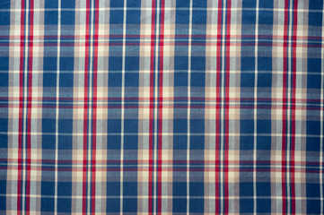  blue, red, white checkered fabric  horizontal orientation