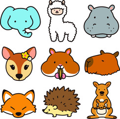 Set of outlined cute and simple animal faces B
