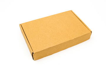 One  closed rectangular cardboard box isolated on white background