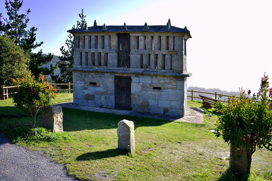 Horreo in Monte Mirador San Roque in Viveiro, Viveros, Lugo. Galicia. Spain. Europe. September 28, 2019