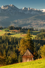 Autumn in Spisz in Poland and Slovakia with view to Tatra Mountains 