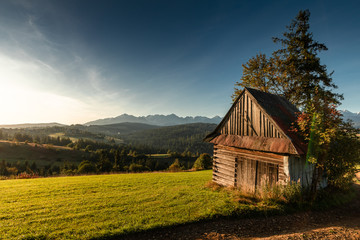 Autumn in Spisz in Poland and Slovakia with view to Tatra Mountains 