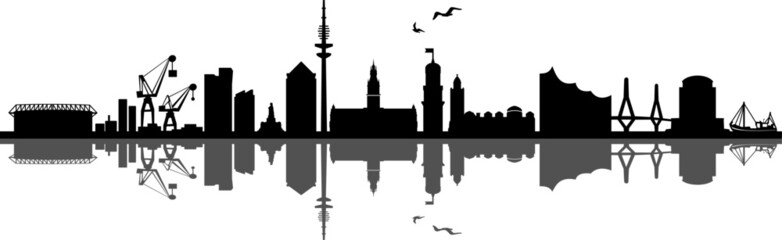 Hamburg City Skyline Vector Silhouette Outline
