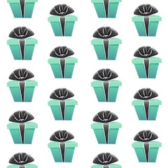 Gift box seamless pattern with presents boxes ribbon bow celebration surprise birthday wrapping paper or textile repeatable decor , vector cartoon . isolated on white background