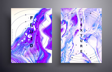 Blue, purple and white fluid art backdrop. Abstract flow texture. Hand drawn pattern wallpaper. Acrylic waves and swirls. Color liquid flow effect. Modern artwork. Mixture of paints.
