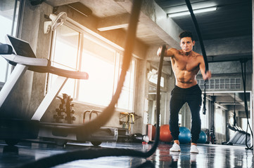 Fototapeta na wymiar strong man exercising in the sport gym
