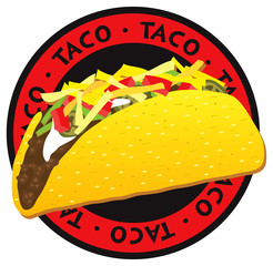 taco mexican food round label vector