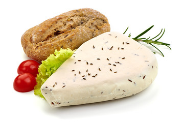 Rustic Goat cheese, isolated on white background