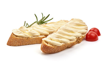 Fototapeta na wymiar Cream cheese sandwich, Mascarpone, isolated on white background
