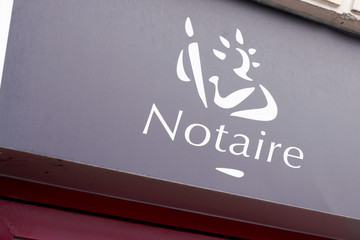 notary board sign logo in building office for french Notaire - obrazy, fototapety, plakaty