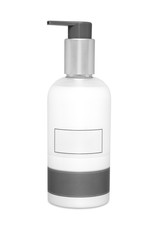 Soap bottle dispenser with label isolated on white background