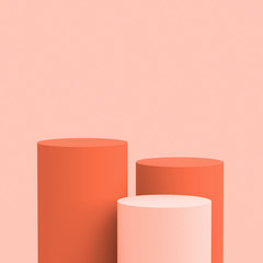 3d orange white cylinder podium minimal studio background. Abstract 3d geometric shape object illustration render. Display for cosmetic perfume fashion product.