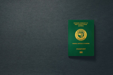 Nigeria Passport on dark background with copy space - 3D Illustration