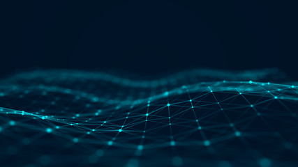 Wave of interlacing points and lines. Abstract background. Technological style. Big data. 3d rendering.