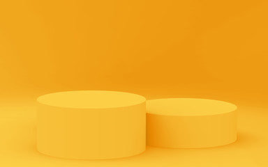 3d yellow cylinder podium minimal studio background. Abstract 3d geometric shape object illustration render. Display for summer holiday product.
