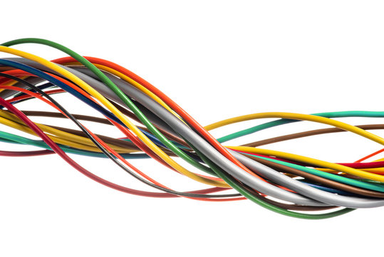 Close-up of colorful cable on white background