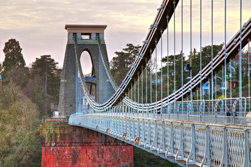 View in a winter sunset of the Clifton Suspension Bridge, a suspension bridge spanning the Avon...