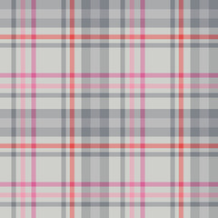 Seamless pattern in light grey, red and bright pink colors for plaid, fabric, textile, clothes, tablecloth and other things. Vector image.