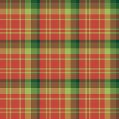 Seamless pattern in light and dark green and bright red colors for plaid, fabric, textile, clothes, tablecloth and other things. Vector image.