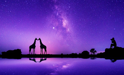 Panorama blue night sky milky way and star on dark background.Universe filled with stars, nebula...