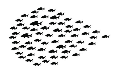 School of fish art, ocean decor of fish silhouettes isolated on white, vector illustration