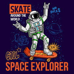 skater astronaut spaceman ride on space skateboard © Oleksii